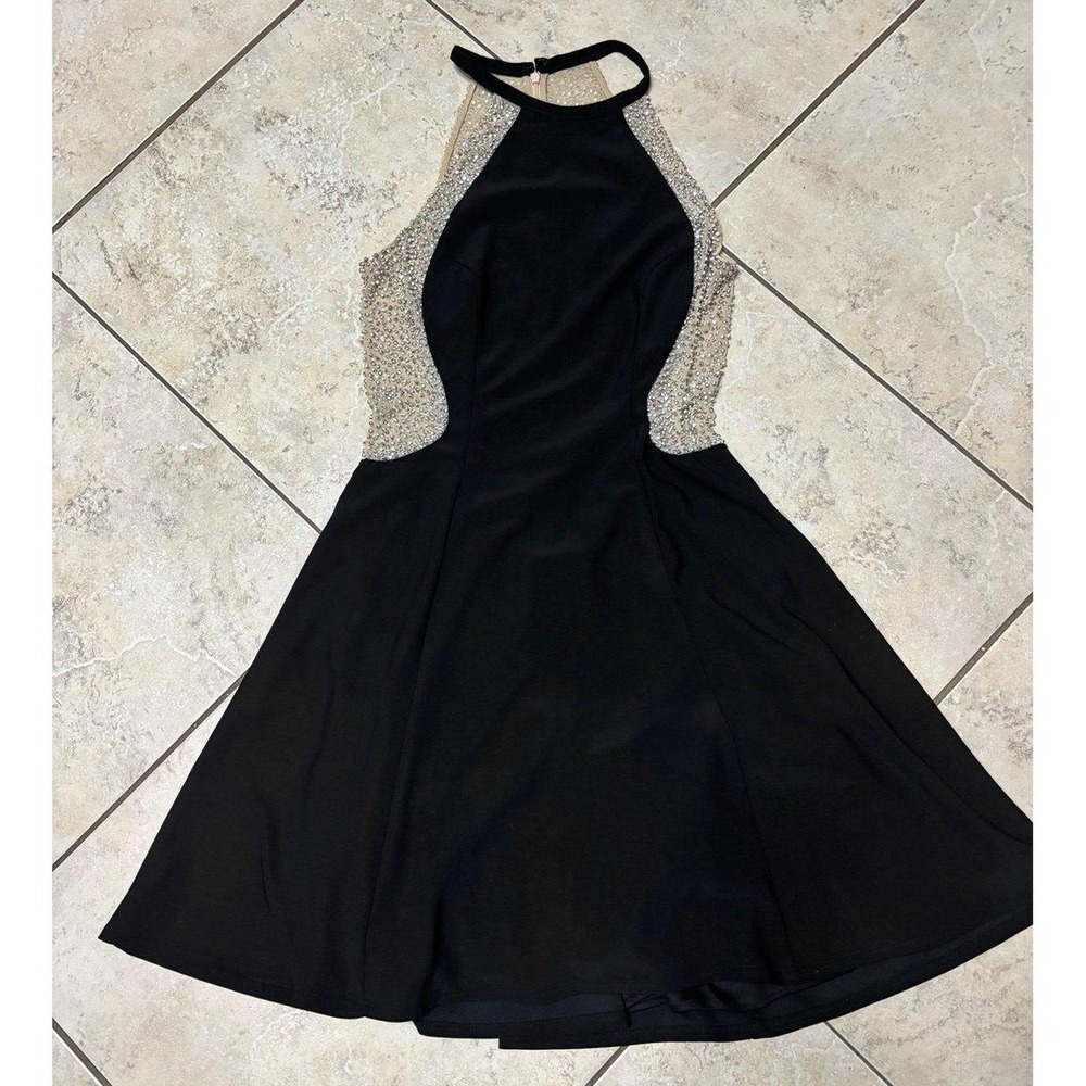 Xscape Black sequin halter neck mini dress size 12